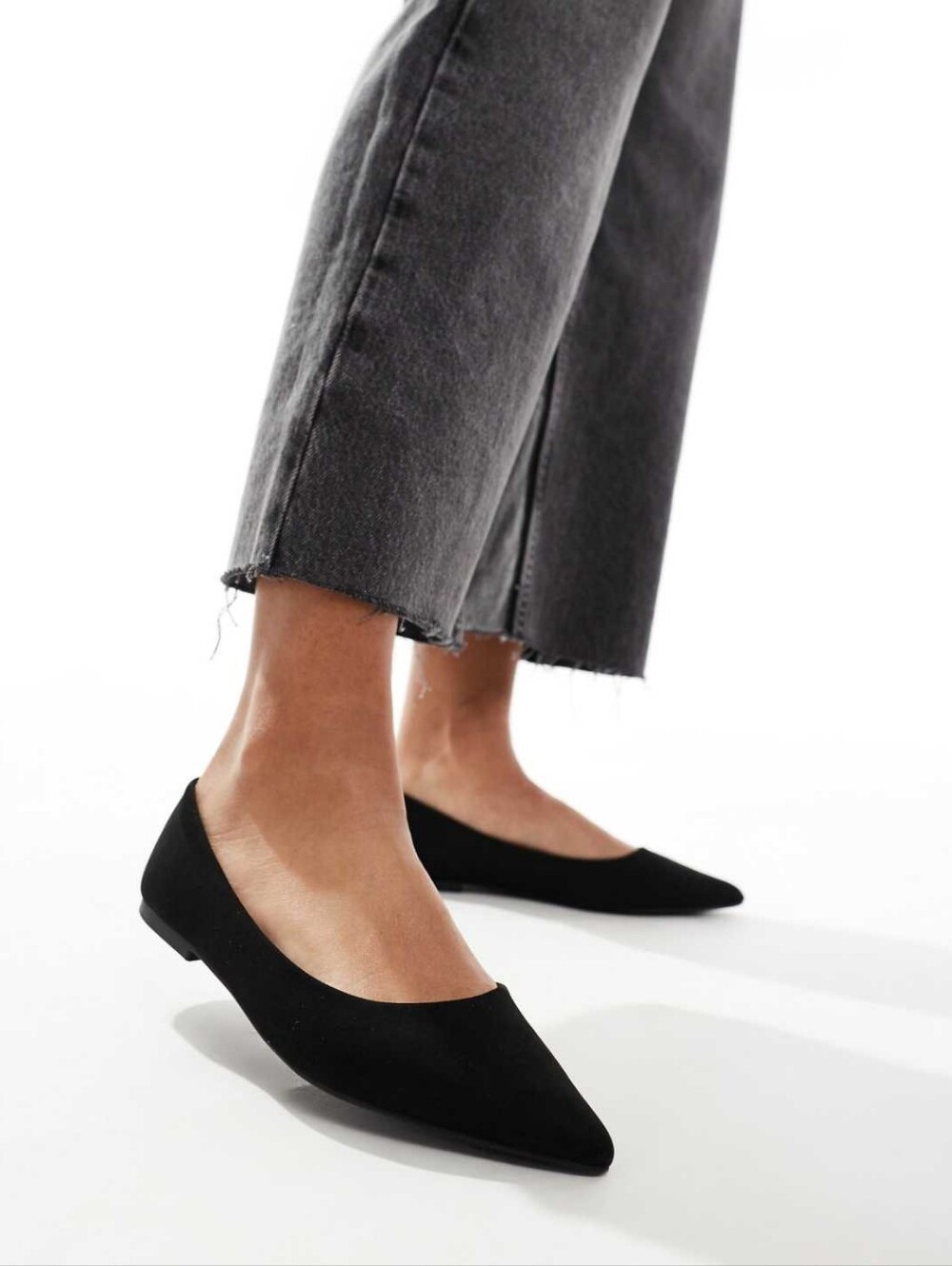 ASOS DESIGN Lucky Pointed Ballet Flats in Black Suedette - Size 12 (10 UK) - Picture 2 of 8